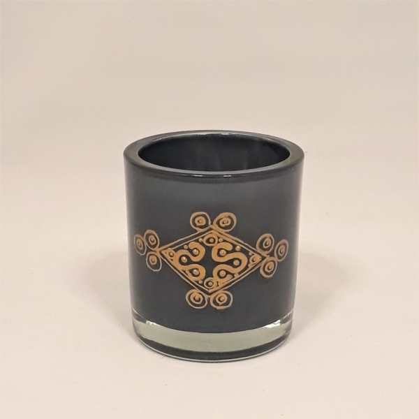 Gold engraved knot - Grey blue candle holder