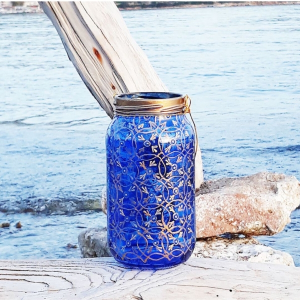 Sea blue mosaic hanging lantern